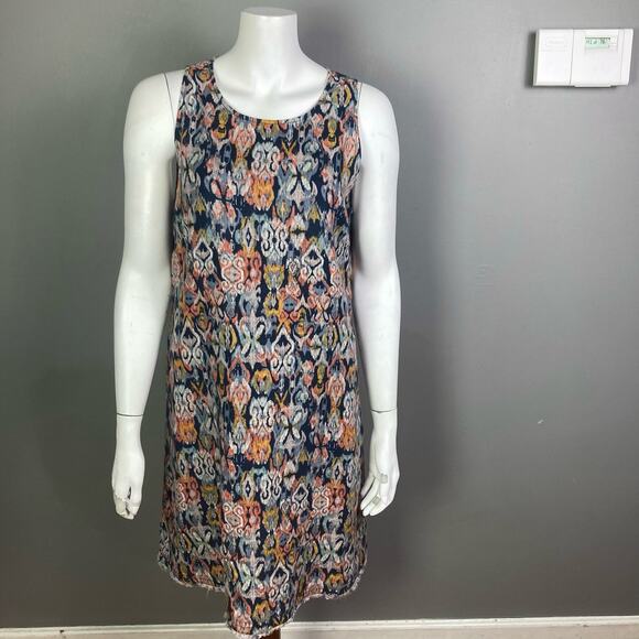 Garnet Hill Linen Dress size 8 sheath Ikat tribal batik colorful boho office - Picture 2 of 16